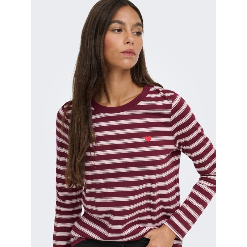 JDY Pisa langærmet print bluse - Windsor Wine / Chelsea Stripe