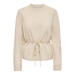 JDY Elsa langærmet on tie waist strik pullover - Oatmeal
