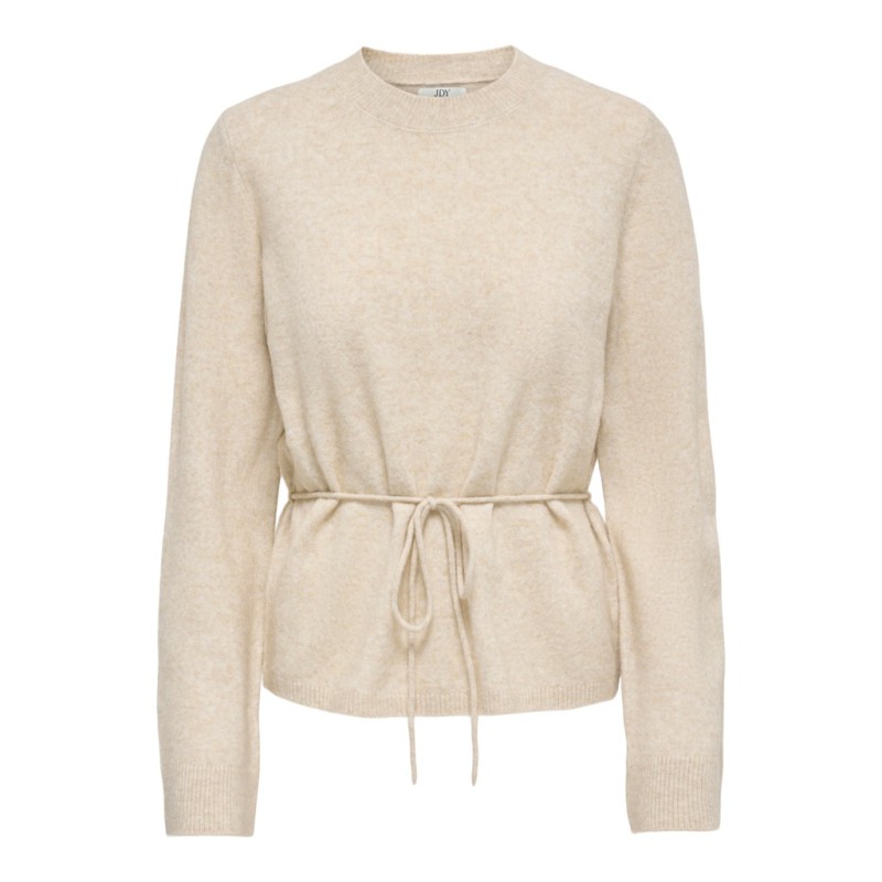 JDY Elsa langærmet on tie waist strik pullover - Oatmeal