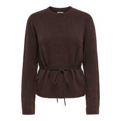 JDY Elsa langærmet on tie waist strik pullover - Coffee Bean