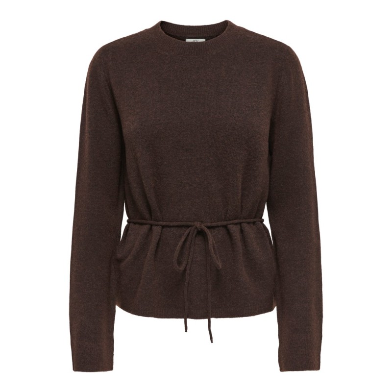 JDY Elsa langærmet on tie waist strik pullover - Coffee Bean