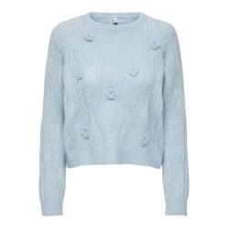 ONLY Monique flower langærmet striktrøje - Dusty Blue
