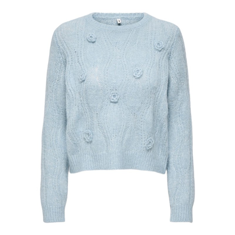 ONLY Monique flower langærmet striktrøje - Dusty Blue