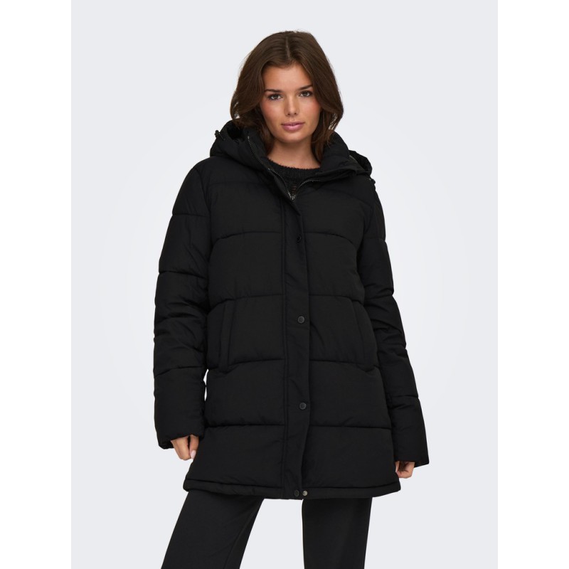 ONLY Ann premium mid-long pufferfrakke - Black