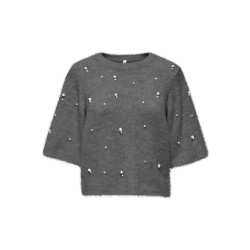 ONLY Dolly pearl strikbluse - Medium Grey Melange / White Pearl
