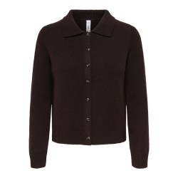 ONLY Alivia langærmet polo strikcardigan - Coffee Bean