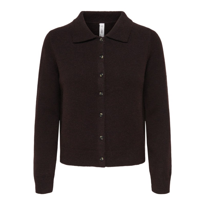 ONLY Alivia langærmet polo strikcardigan - Coffee Bean
