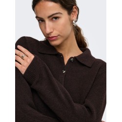 ONLY Alivia langærmet polo strikcardigan - Coffee Bean