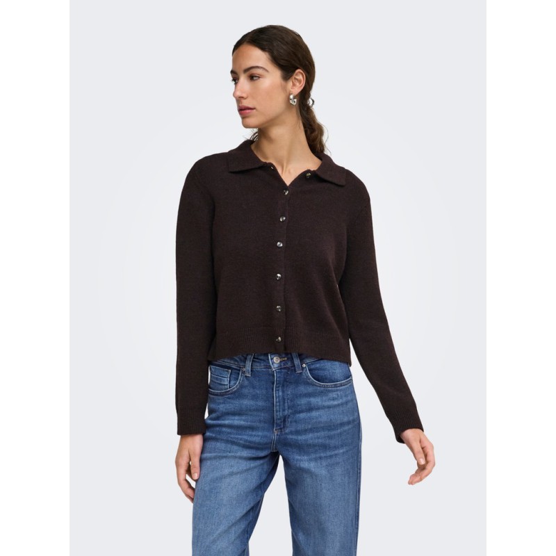 ONLY Alivia langærmet polo strikcardigan - Coffee Bean