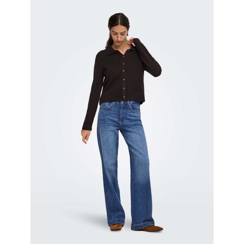 ONLY Alivia langærmet polo strikcardigan - Coffee Bean