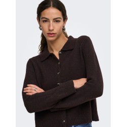 ONLY Alivia langærmet polo strikcardigan - Coffee Bean