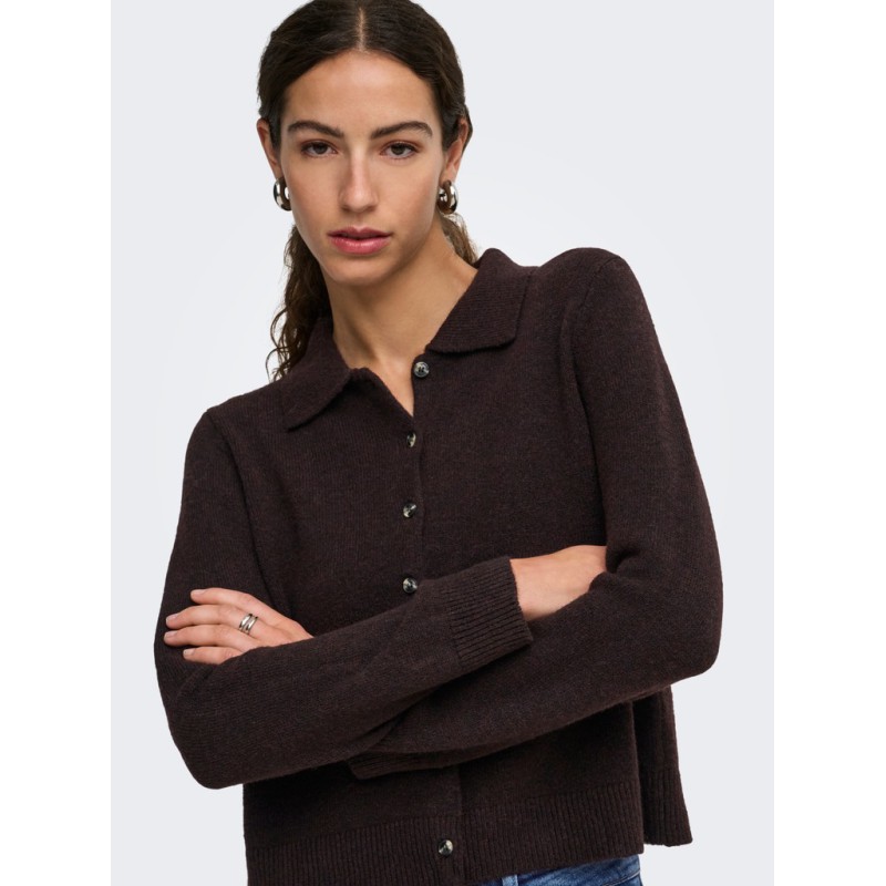 ONLY Alivia langærmet polo strikcardigan - Coffee Bean