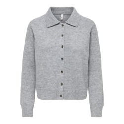 ONLY Alivia langærmet polo strikcardigan - Light Grey Melange