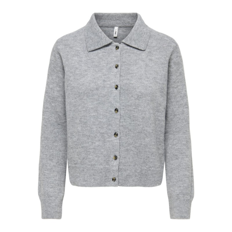ONLY Alivia langærmet polo strikcardigan - Light Grey Melange