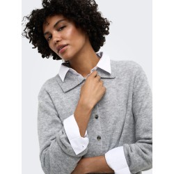 ONLY Alivia langærmet polo strikcardigan - Light Grey Melange