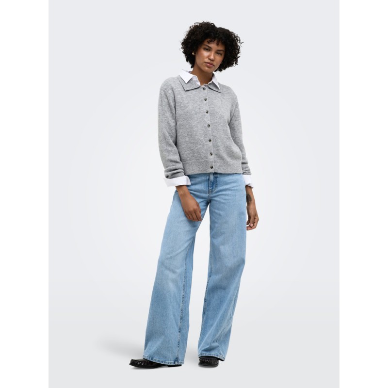 ONLY Alivia langærmet polo strikcardigan - Light Grey Melange