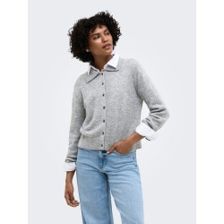 ONLY Alivia langærmet polo strikcardigan - Light Grey Melange