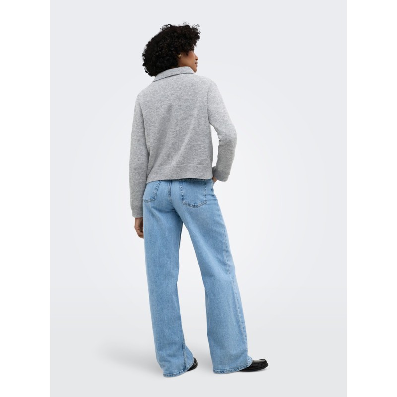 ONLY Alivia langærmet polo strikcardigan - Light Grey Melange