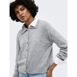 ONLY Alivia langærmet polo strikcardigan - Light Grey Melange