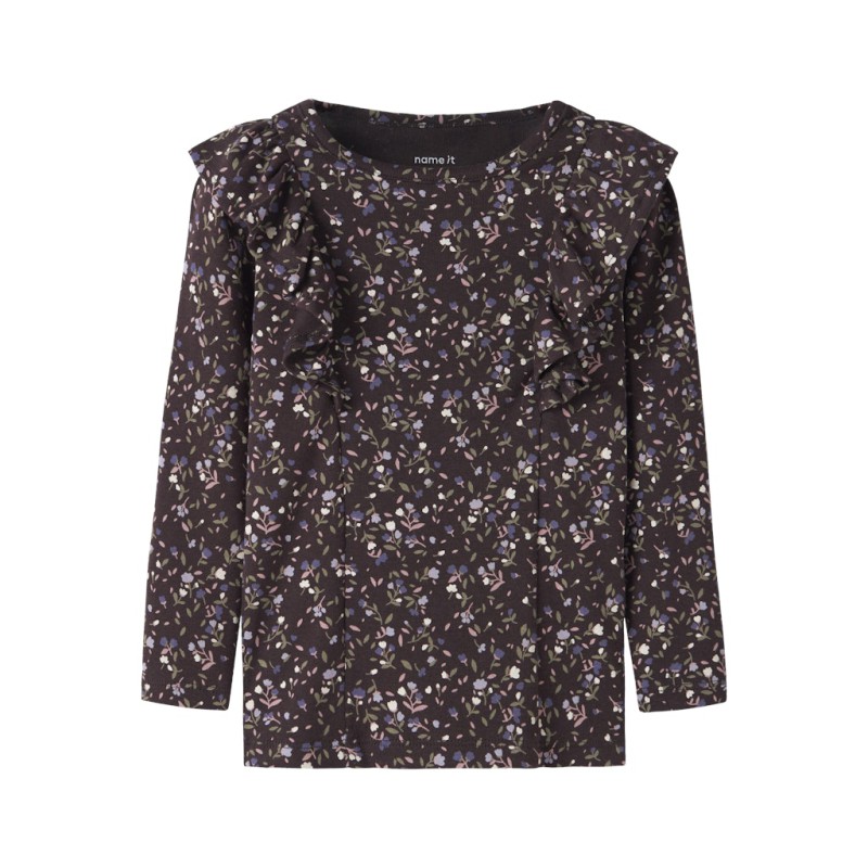 NAME IT MINI pige - Oceana langærmet bluse - Chocolate Plum