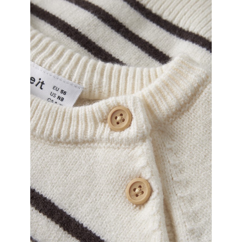 NAME IT BABY dreng - Ostripea lagærmet striktrøje - Antique White