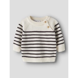 NAME IT BABY dreng - Ostripea lagærmet striktrøje - Antique White