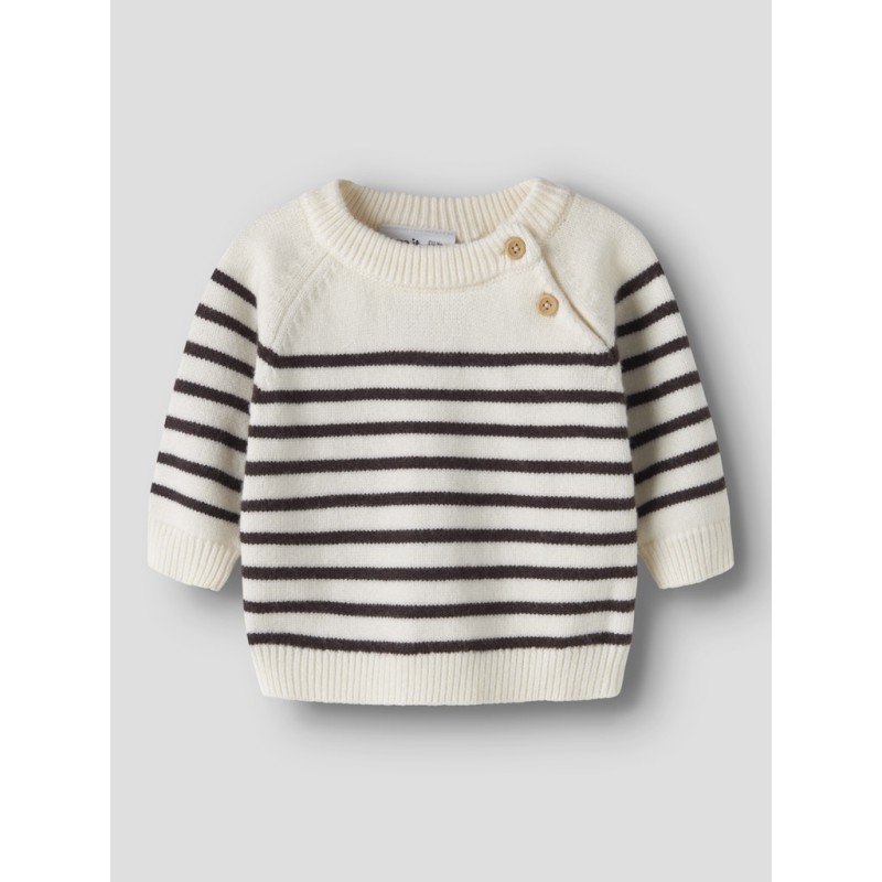 NAME IT BABY dreng - Ostripea lagærmet striktrøje - Antique White