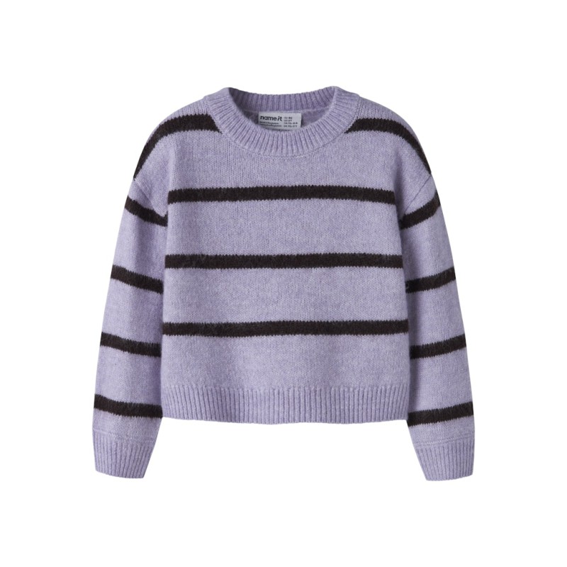 NAME IT MINI pige - Olenska langærmet striktrøje - Heirloom Lilac