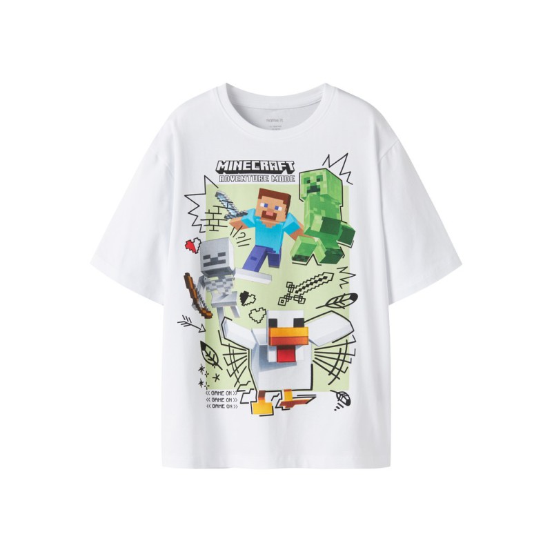 NAME IT KIDS dreng - Sena Minecraft T-shirt - Bright White