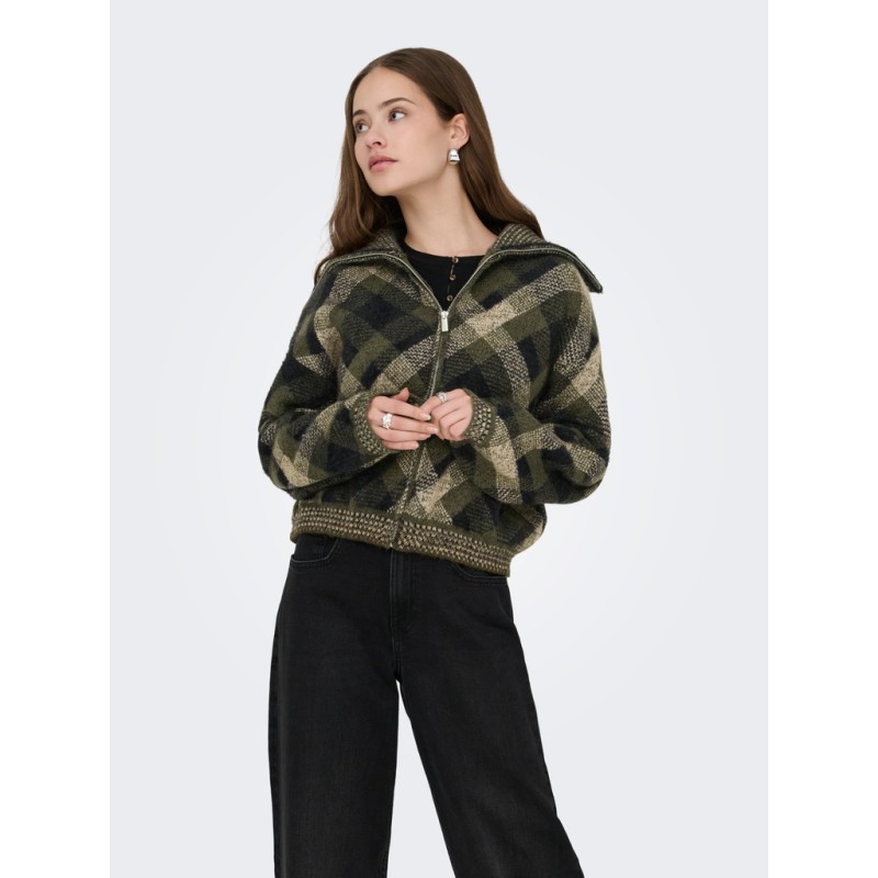 ONLY Maroon langærmet zip strikcardigan -  Forest Night