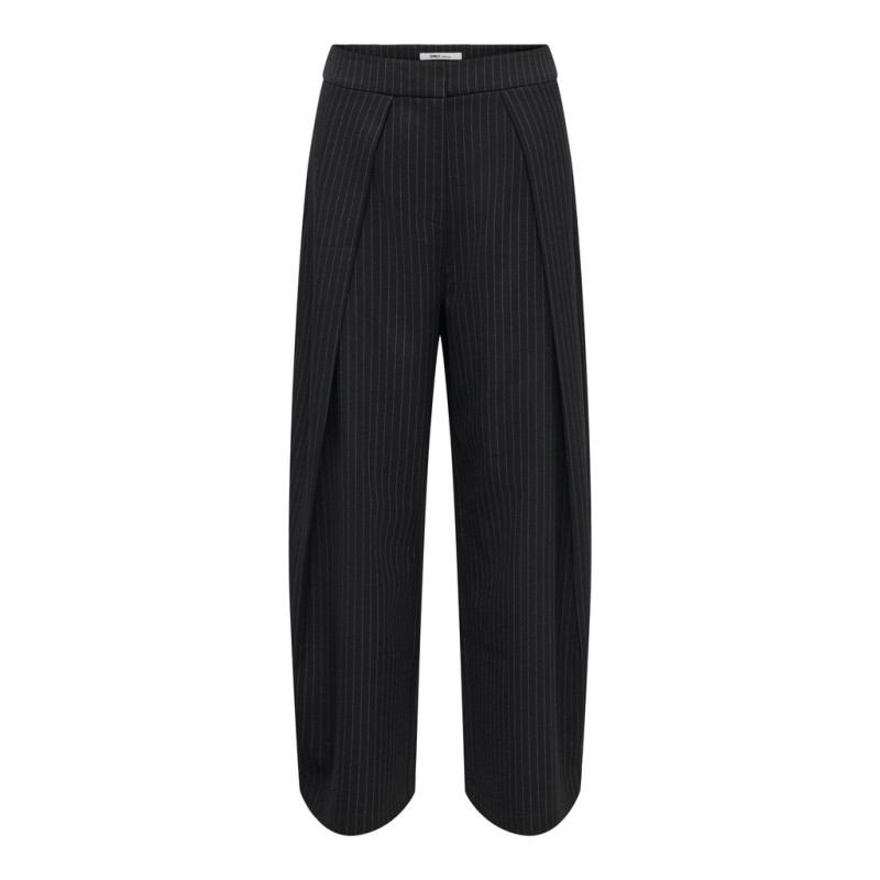 ONLY Pinya pleat barrel bukser - Black / Cloud Dancer Pinstripes