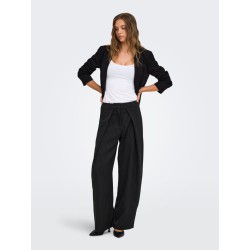 ONLY Pinya pleat barrel bukser - Black / Cloud Dancer Pinstripes