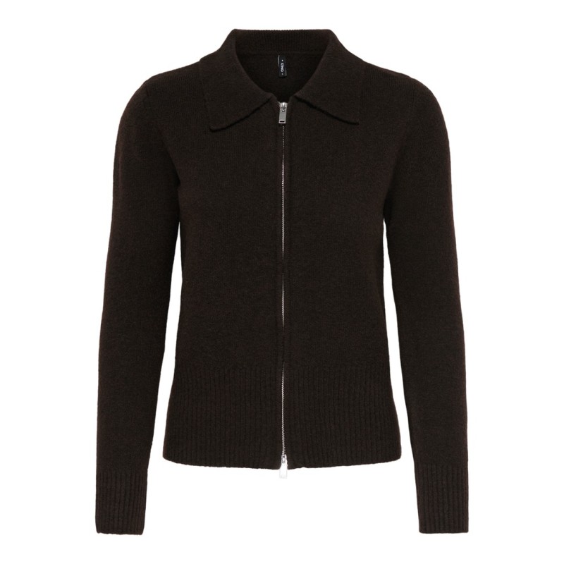 ONLY Macey zipper strikcardigan - Coffee Bean / Silver Zip