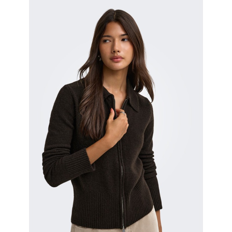 ONLY Macey zipper strikcardigan - Coffee Bean / Silver Zip
