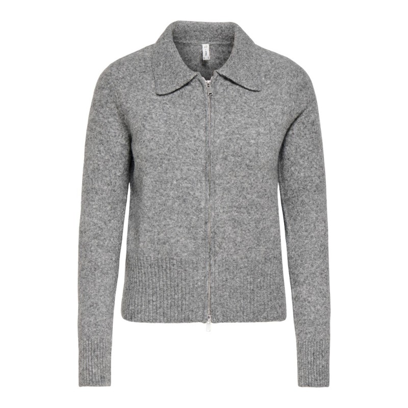 ONLY Macey zipper strikcardigan - Medium Grey Melange / Silver Zip