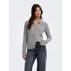 ONLY Macey zipper strikcardigan - Medium Grey Melange / Silver Zip