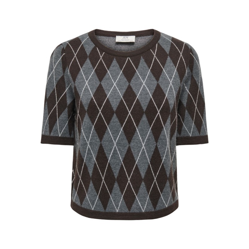 JDY Maggy argyle strik pullover - Dark Grey Melange