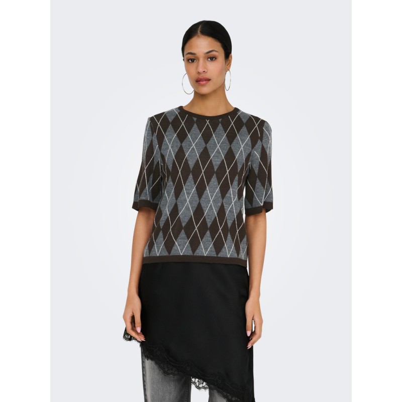 JDY Maggy argyle strik pullover - Dark Grey Melange