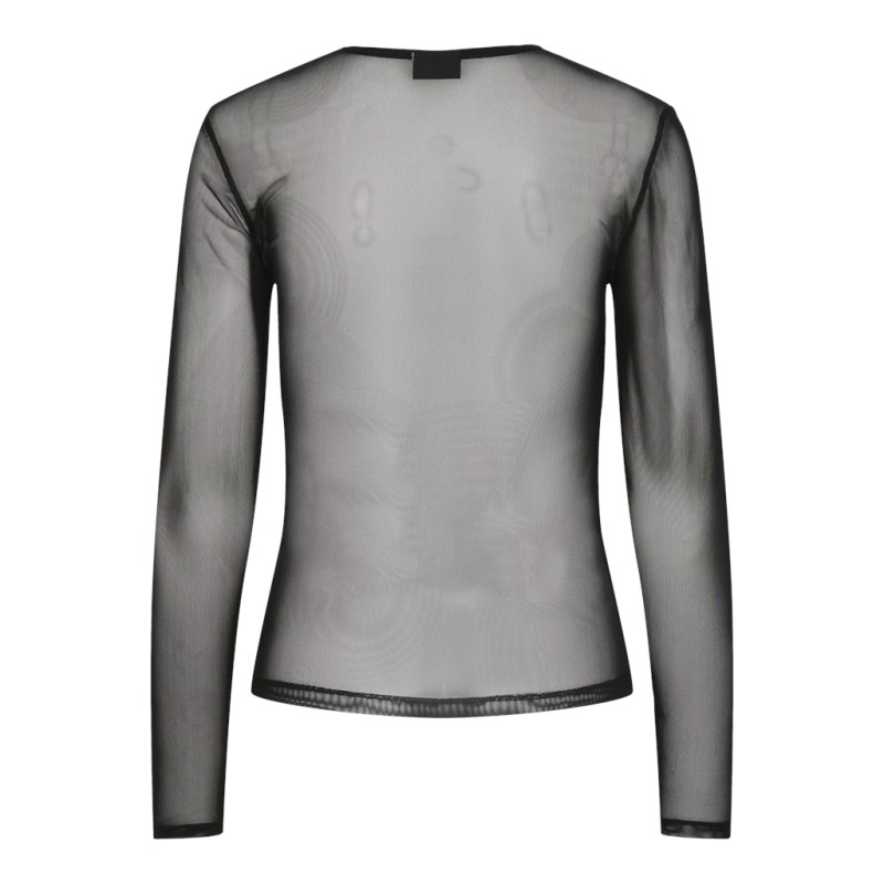 PIECES Ninni langærmet mesh top - Sort