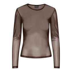 PIECES Ninni langærmet mesh top - Hot Fudge