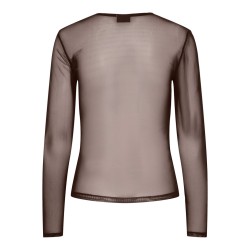 PIECES Ninni langærmet mesh top - Hot Fudge