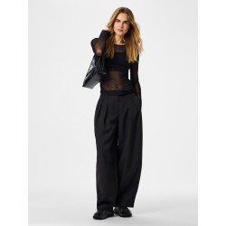 PIECES Ninni langærmet mesh top - Sort