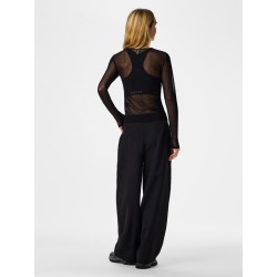 PIECES Ninni langærmet mesh top - Sort