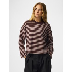 PIECES Jassy langærmet stribet strik - Hot Fudge / GREIGE