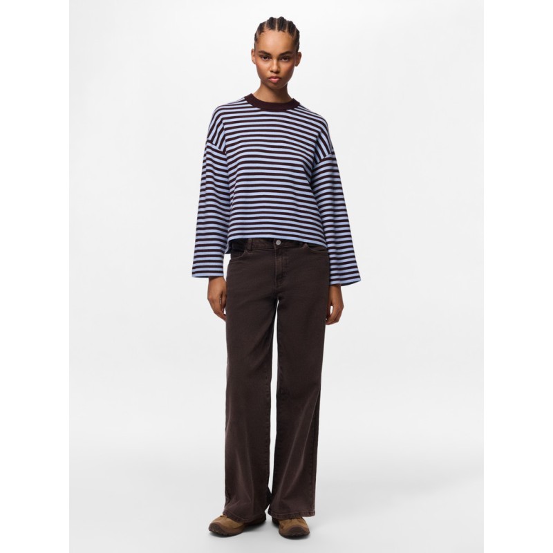 PIECES Jassy langærmet stribet strik - Hot Fudge / CASHMERE BLUE
