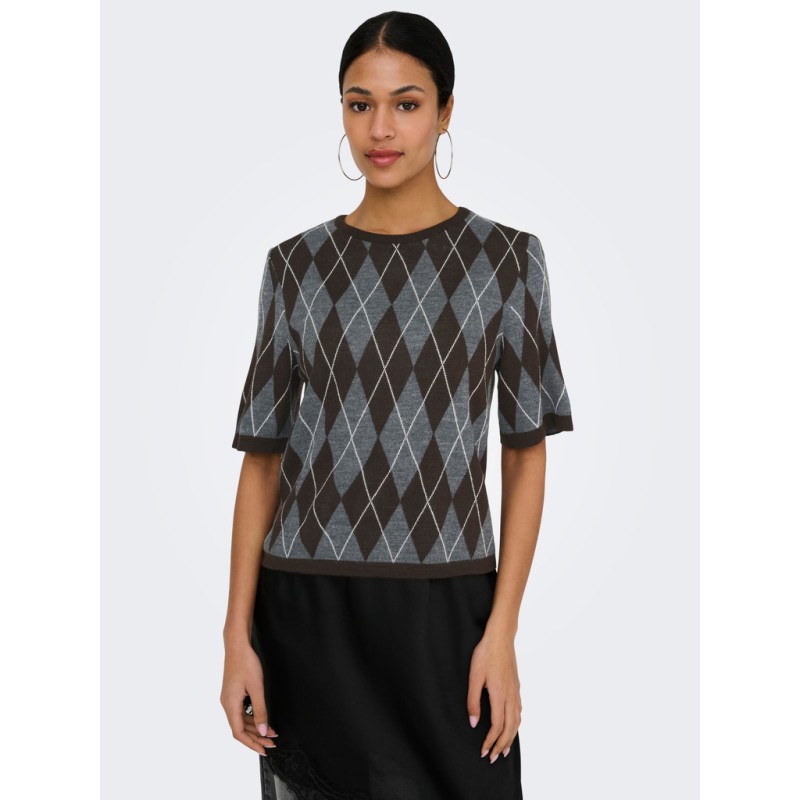 JDY Maggy argyle strik pullover - Dark Grey Melange