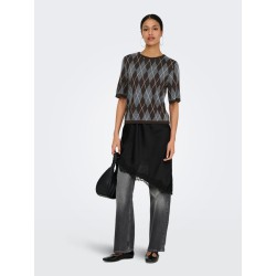 JDY Maggy argyle strik pullover - Dark Grey Melange