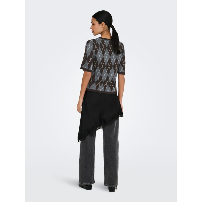 JDY Maggy argyle strik pullover - Dark Grey Melange