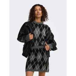 JDY Bianka argyle langærmet striktrøje - Dark Grey Melange