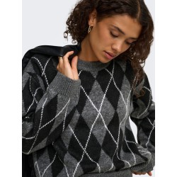 JDY Bianka argyle langærmet striktrøje - Dark Grey Melange